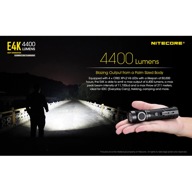 NITECORE مصباح يدوي قابل لإعادة الشحن Nitecore E4K بقوة 4400 لومن مع منظم LumenTac - Image 3